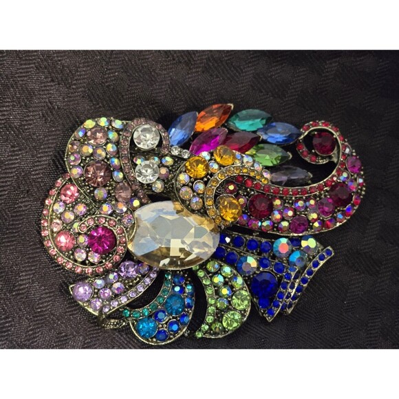 Vintage Large Multicolored Rhinestone Decorative Statement Brooch- Rare... - Picture 1 of 6